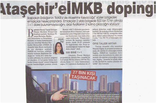 Selami Arpacı RE/MAX ABC - ATAŞEHİR'E İMKB DOPİNGİ - SABAH GAZETESİ EKONOMİ SAYFASI 10.12.2010 haberi