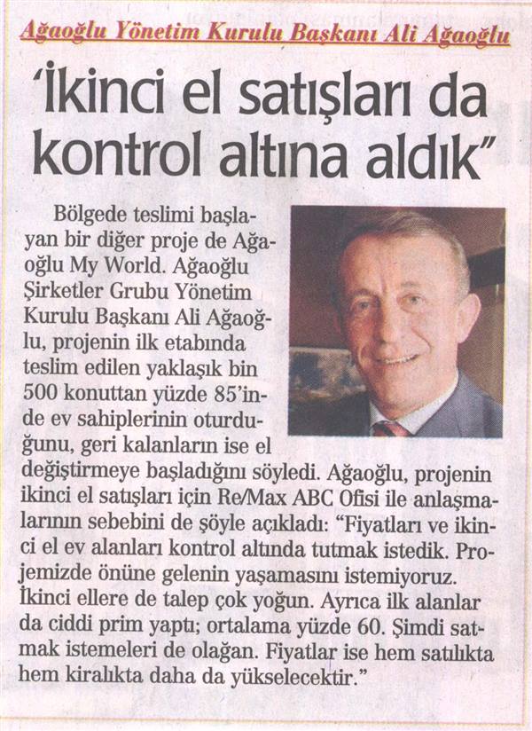 Selami Arpacı RE/MAX ABC - İKİNCİ  EL SATIŞLARIDA KONTROL ALTINA ALDIK - SABAH GAZ. EMLAK MORTGAGE EKİ 04.10.2007 haberi