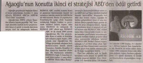 Selami Arpacı RE/MAX ABC - AĞAOĞLU' NUN KONUTTA 2. EL STRATEJİSİ... - ÖNCE VATAN GAZETESİ 19.06.2008 haberi