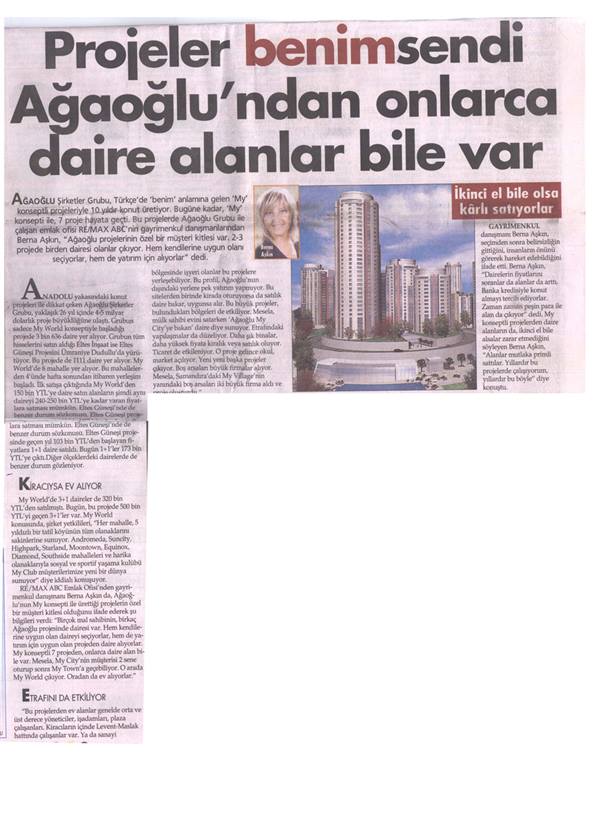 Selami Arpacı RE/MAX ABC - PROJELER BENİMSENDİ - HÜRRİYET GAZETESİ 01.10.2007 haberi
