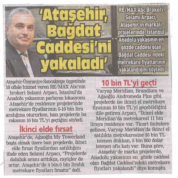 Selami Arpacı RE/MAX ABC - ATAŞEHİR BAĞDAT CADDESİNİ YAKALADI - POSTA 28.03.2014 haberi