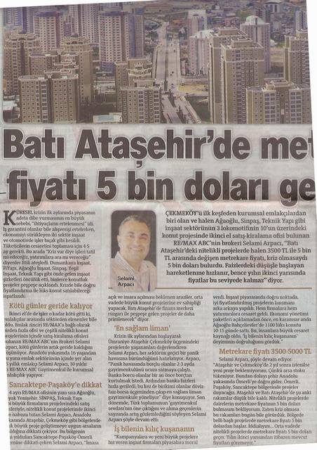 Selami Arpacı RE/MAX ABC - KÖTÜ GÜNLER GERİDE KALDI - HÜRRİYET GAZETESİ 24.01.2010 haberi