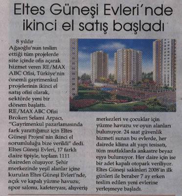 Selami Arpacı RE/MAX ABC - ELTES GÜNEŞİ EVLERİNDE.... - HÜRRİYET GAZETESİ 31.01.2008 haberi
