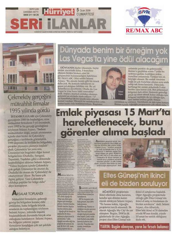 Selami Arpacı RE/MAX ABC - EMLAK PİYASASI 15 MART' TA HAREKETLENECEK - HÜRRİYET GAZETESİ 05.01.2008 haberi