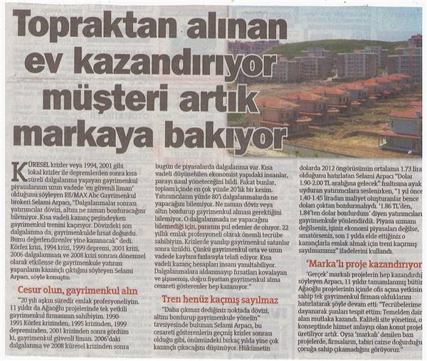 Selami Arpacı RE/MAX ABC - "Marka"lı Proje Kazandırıyor - HÜRRİYET GAZETESİ 29.10.2011 haberi