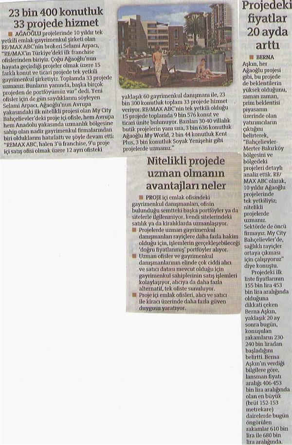 Selami Arpacı RE/MAX ABC - NİTELİKLİ PROJEDE UZMAN OLMANIN AVANTAJLARI NELER - HÜRRİYET SERİ İLANLAR 04.12.2010 haberi