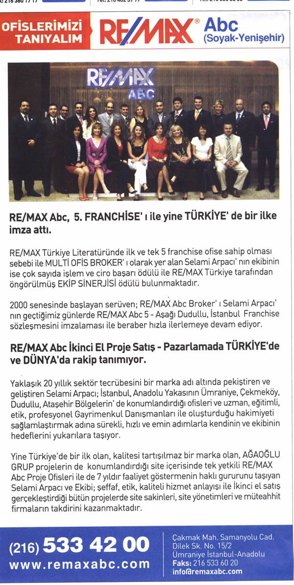Selami Arpacı RE/MAX ABC - RE/MAX ABC OFİSLERİMİZİ TANIYALIM - HÜRRİYET 27.05.2007 haberi